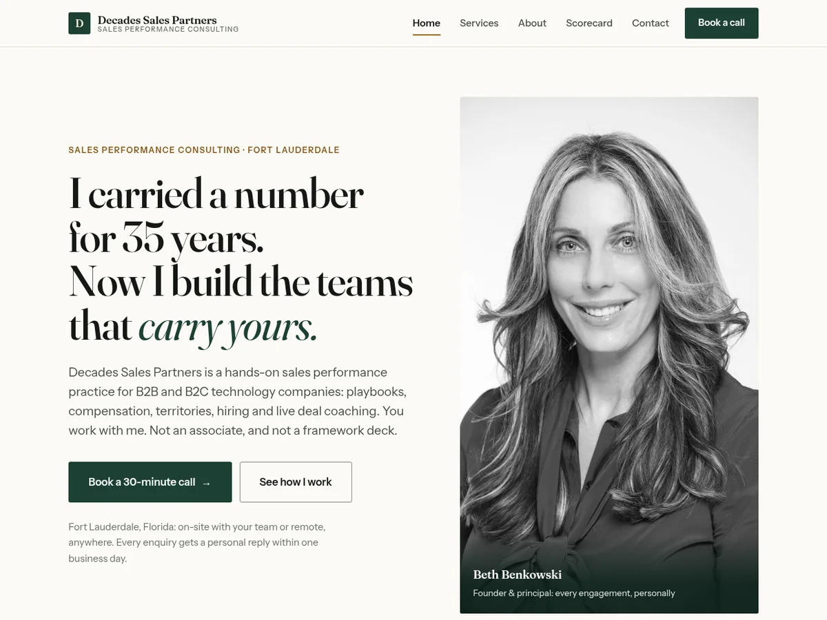 The decadessalespartners.com homepage as it stands on 20 September 2026