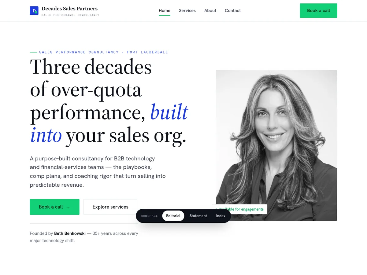 The decadessalespartners.com homepage as it stood on 24 June 2026